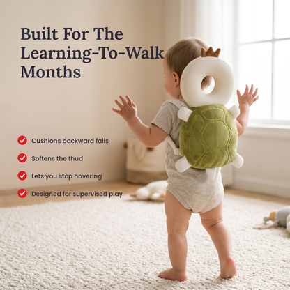 Built for the learning-to-walk months — cushions backward falls, softens the thud