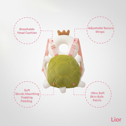 Lior Baby Backpack features: Breathable Head Cushion, Adjustable Straps, Soft Padding, Skin-Safe Fabric